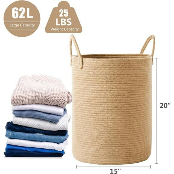 Large Pink Cotton Rope Laundry Basket Hamper Woven Storage Bin for Toys Blanket - Picture 6 of 8